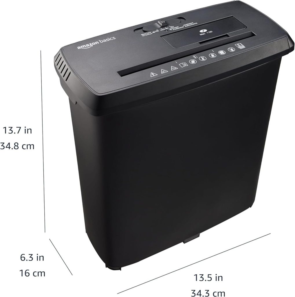 Amazon Basics 8-Sheet Strip Cut Paper, CD, and Credit Card Shredder, Black