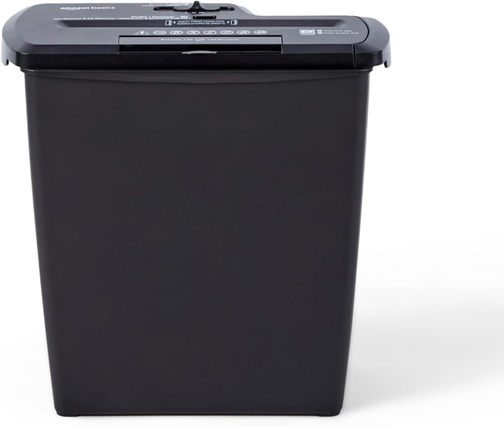 Amazon Basics 8-Sheet Strip Cut Paper, CD, and Credit Card Shredder, Black