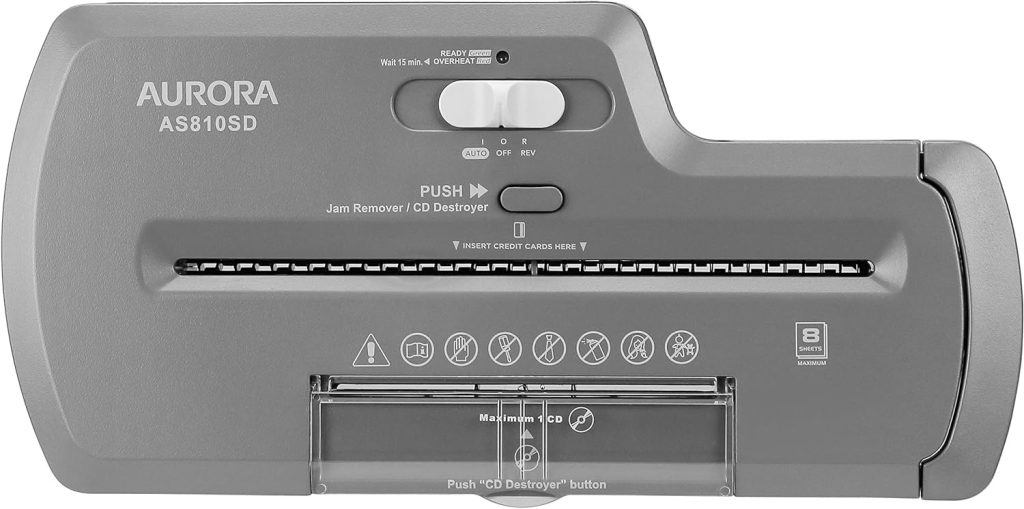 Aurora AS810SD 8-Sheet Strip-Cut Paper, CD and Credit Card Shredder Basket