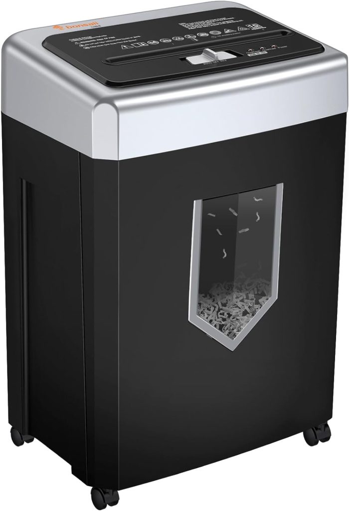 Bonsaii 15-Sheet Office Paper Shredder, 40 Mins Heavy Duty Shredder for Home Office, Crosscut Shreder with Anti-Jam System  P-4 High Security Supports CD/Credit Cards/Staple,5 Gal Pullout Bin C169-B